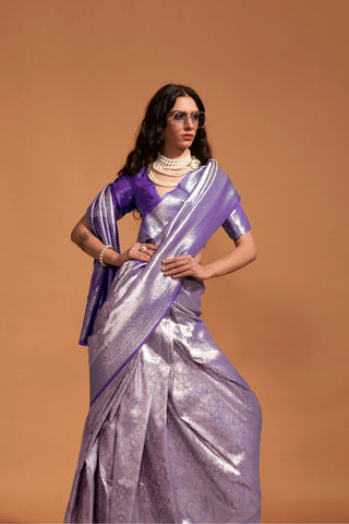 VIOLET HANDWOVEN KANJIVARAM SILK SAREE