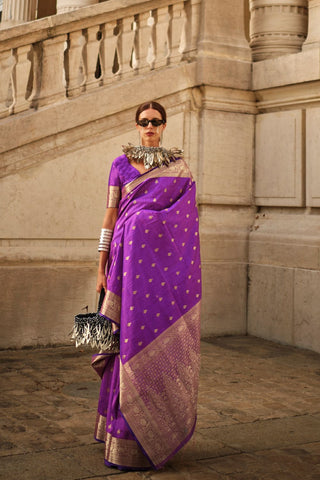 VIOLET KHADDI HANDLOOM WEAVING SILK SAREE