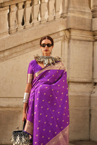 VIOLET KHADDI HANDLOOM WEAVING SILK SAREE