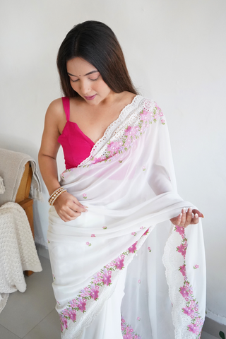 WHITE ORGANZA SILK SAREE