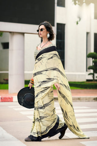 WHITE & BLACK SATIN SILK SAREE