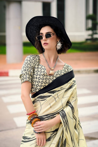 WHITE & BLACK SATIN SILK SAREE