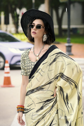 WHITE & BLACK SATIN SILK SAREE