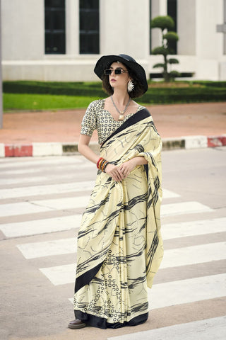 WHITE & BLACK SATIN SILK SAREE