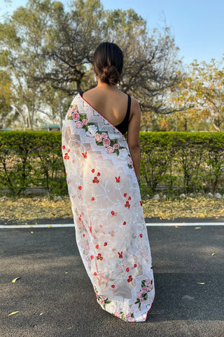 WHITE ORGANZA SILK SAREE