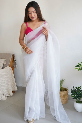 WHITE ORGANZA SILK SAREE