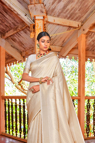 White Handloom Weaving Saree