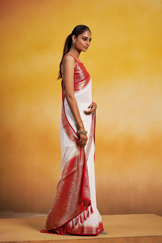 White Georgette Silk Saree