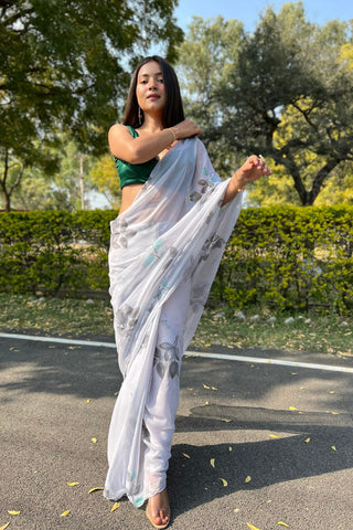 White Chiffon Silk Saree