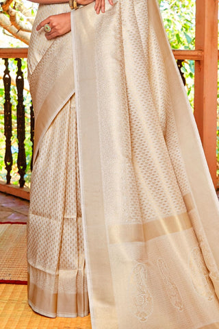 White Handloom Weaving Saree