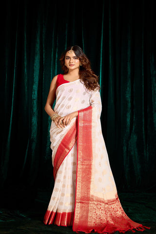 White Georgette Silk Saree_Kumari Sarees