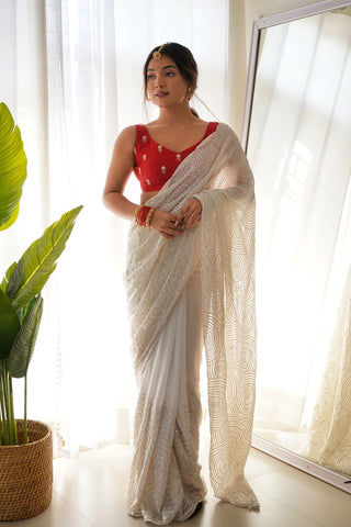 WHITE GEORGETTE SILK SAREE