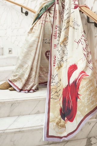 WHITE PURE SILK CREEP SAREE