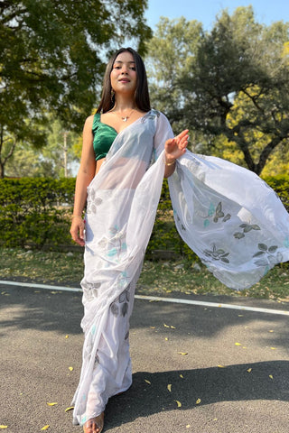 White Chiffon Silk Saree