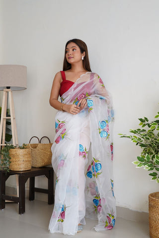 WHITE ECHIFFON SILK SAREE