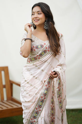 WHITE GEORGETTE SILK SAREE
