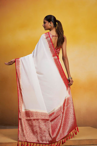 White Georgette Silk Saree