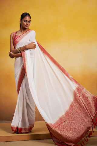 White Georgette Silk Saree