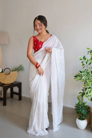 WHITE GEORGETTE SILK SAREE