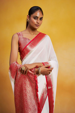 White Georgette Silk Saree