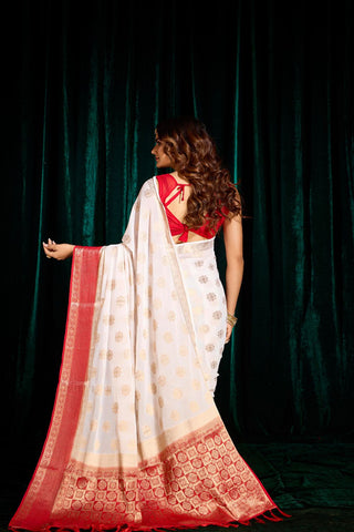 White Georgette Silk Saree_Kumari Sarees