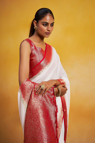 White Georgette Silk Saree