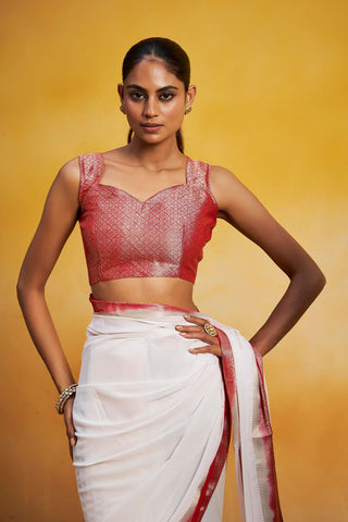 White Georgette Silk Saree
