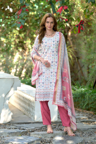 White Cotton With Print Kurta Set_Kumari Sarees