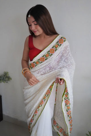 WHITE GEORGETTE SILK SAREE