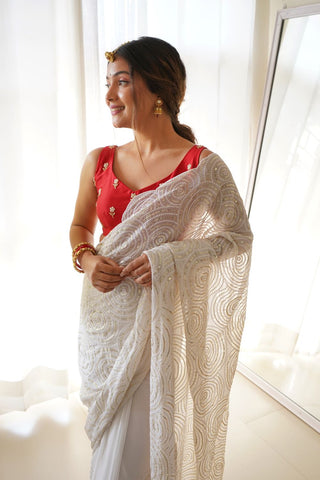 WHITE GEORGETTE SILK SAREE