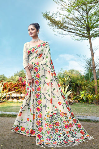 White Soft Cotton Jamdani Floral Saree