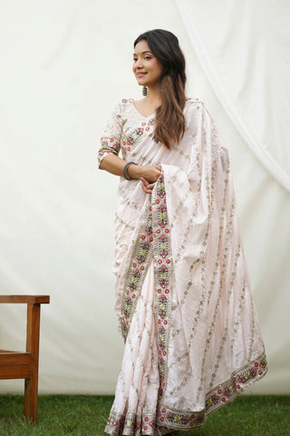 WHITE GEORGETTE SILK SAREE