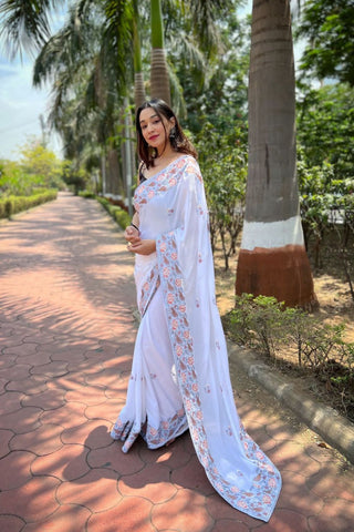 WHITE SIMMER SILK SAREE