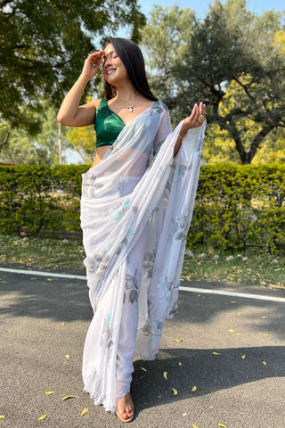 White Chiffon Silk Saree