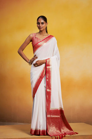 White Georgette Silk Saree