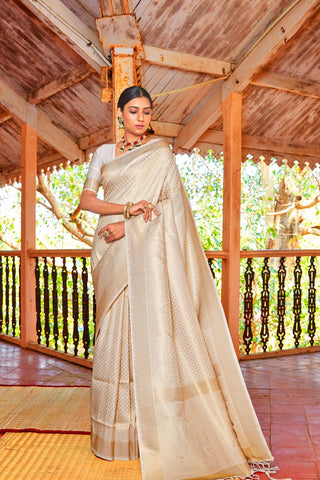 White Handloom Weaving Saree