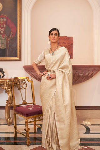 WHITE KANJEEVARAM HANDLOOM SILK SAREE 