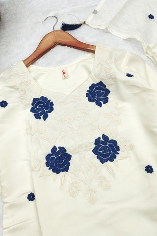 White Viscose With Embroidery Kurta Set_Kumari Sarees