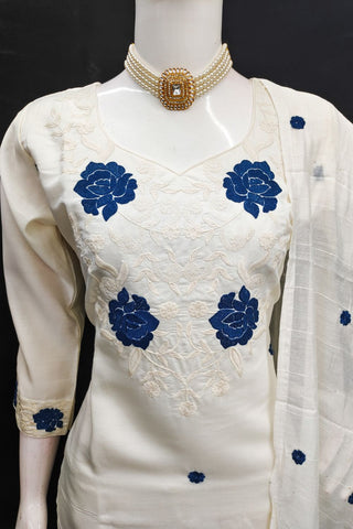 White Viscose With Embroidery Kurta Set_Kumari Sarees