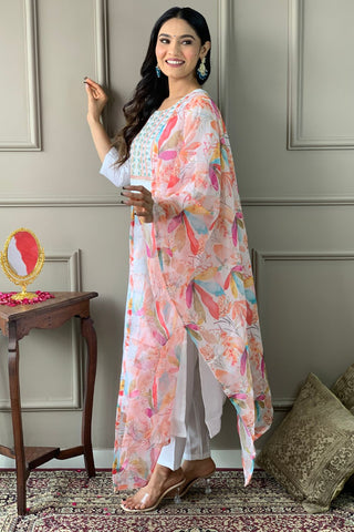 White Viscose Zari Chanderi Embroidery Kurta Set_Kumari Sarees