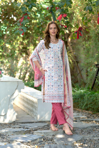 White Cotton With Print Kurta Set_Kumari Sarees