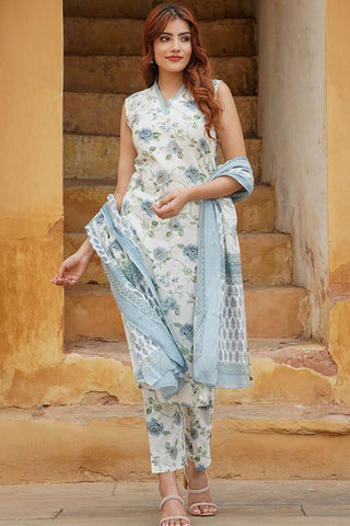 White Cotton Chanderi Kurta Set_umari Sarees