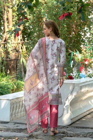 White Cotton With Print Kurta Set_Kumari Sarees