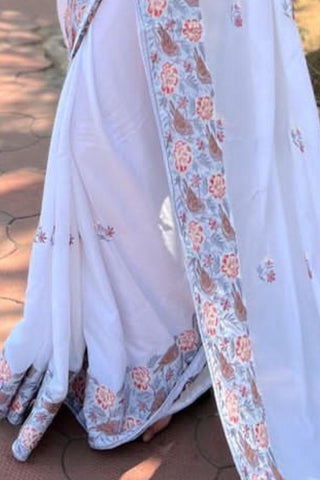 WHITE SIMMER SILK SAREE