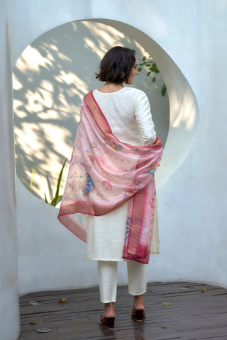 White Organza Butti With Embroidery Kurta Set_Kumari Sarees