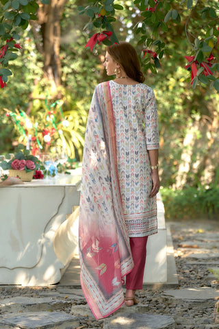 White Cotton With Print Kurta Set_Kumari Sarees