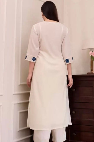 White Viscose With Embroidery Kurta Set_Kumari Sarees