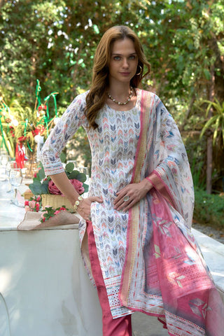 White Cotton With Print Kurta Set_Kumari Sarees