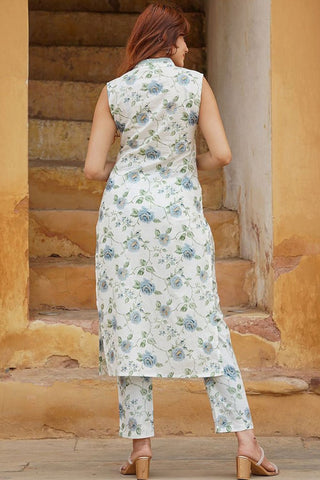 White Cotton Chanderi Kurta Set_Kumari Sarees