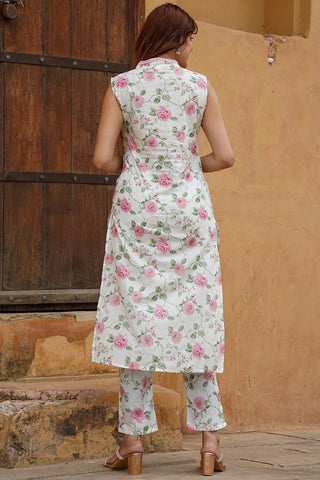 Pink Cotton Chanderi Kurta Set_Kumari Sarees